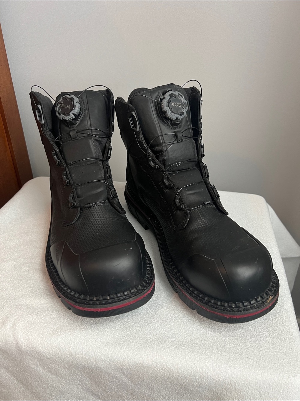 Men’s Red Wing Shoes Black Work Boots with BOA Dial and Red Accent